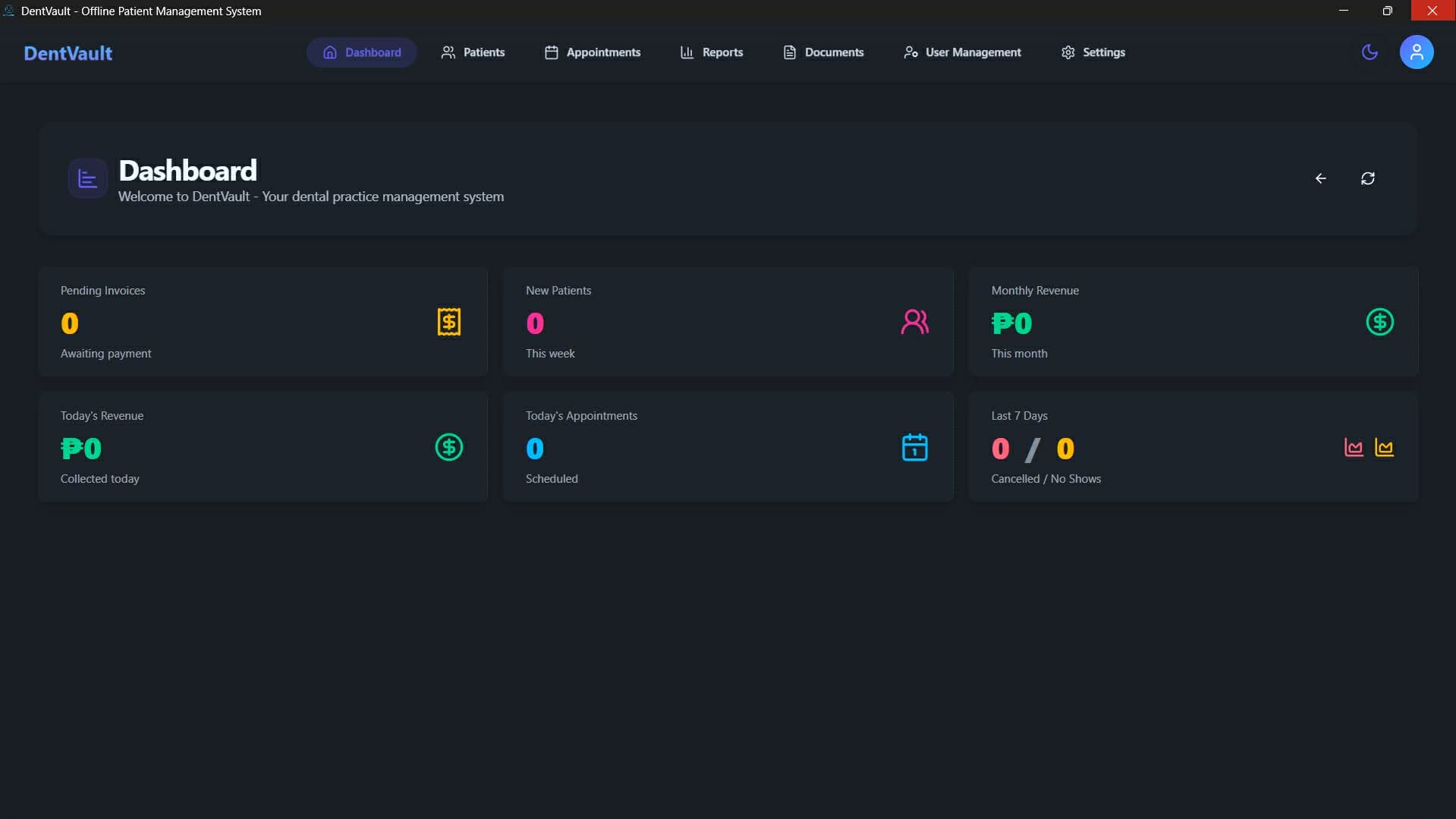 DentVault dashboard overview